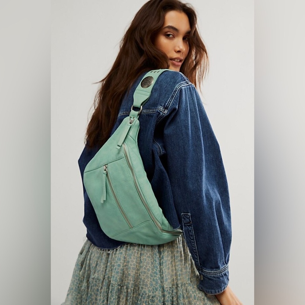 FREE PEOPLE Wilder Embellished Sling Bag NWOT in light green $98 - Picture 3 of 14